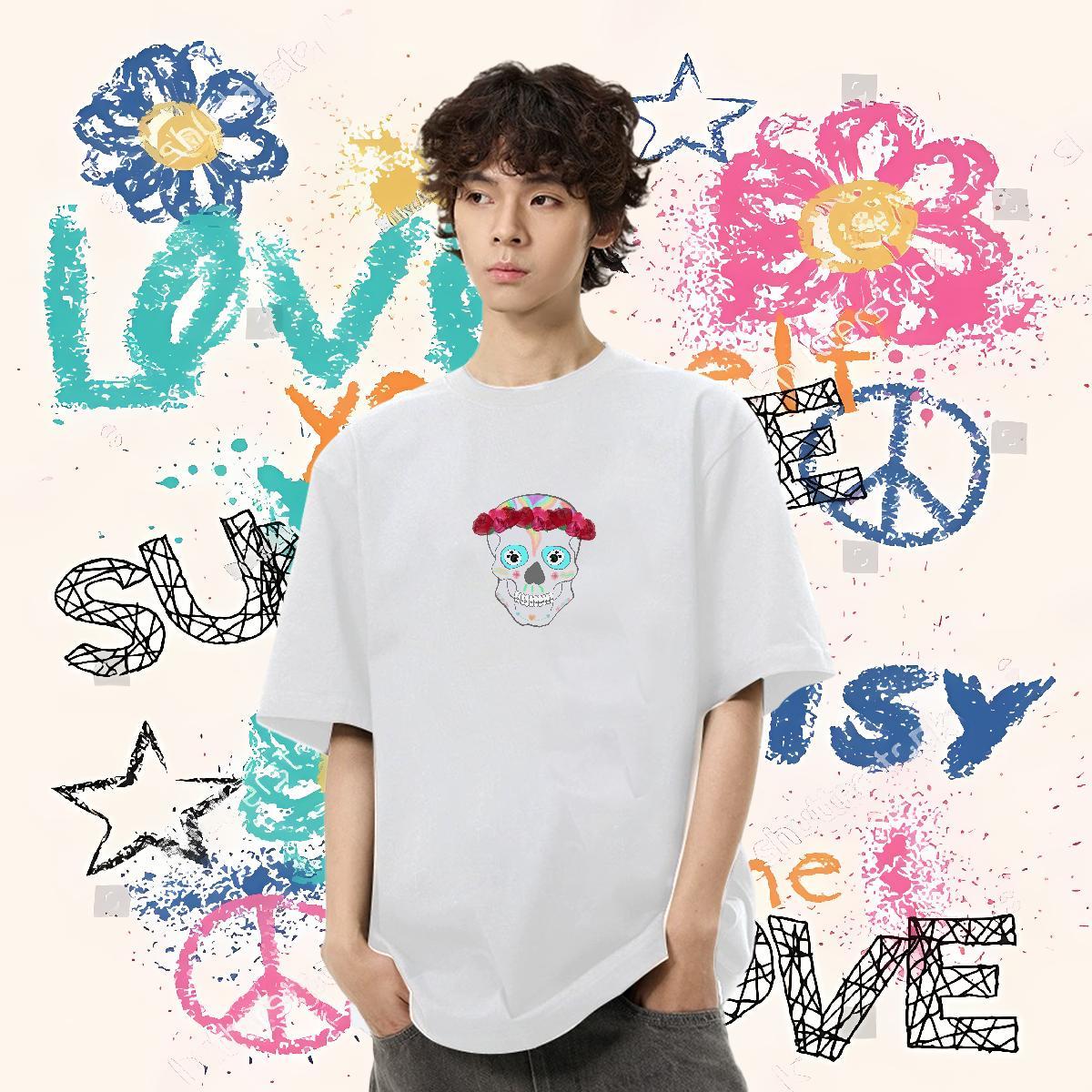Custom T Shirt For Man skull Tops 100% Cotton 230g High Street Hip Hop Comfortable Customized Breathable Crew Neck Men Tops Tees
