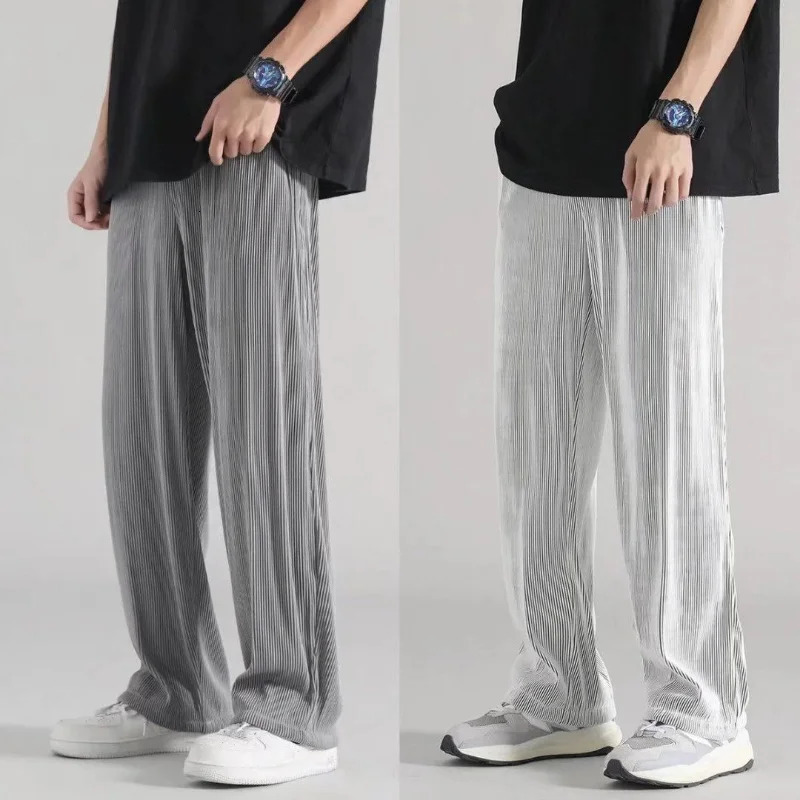 Fashion Straight Pants Mens Loose Thin Section Drape Ice Silk Pants Wide Leg Sports Pants Solid Color Thin Casual Trousers 240816