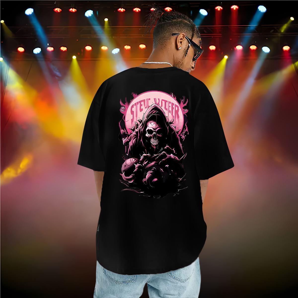 2024 DIY T Shirts Men skull Tops Tees 100% Cotton 230g Outdoor Loose Fit Black Oversized Crew Neck Men Tees