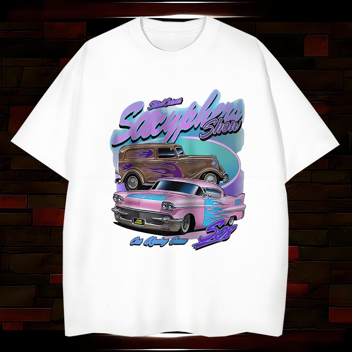 Fashion New T-Shirts car Top Tees 230g Pure Cotton Hip Hop Street Cool Design Customized Breathable Crew Neck Mens Tshirts