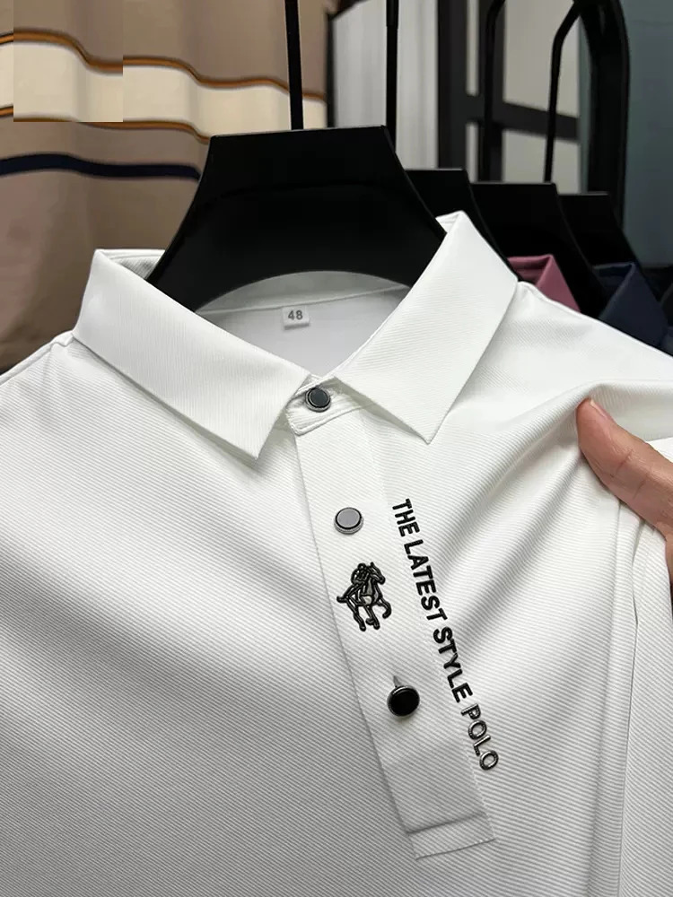 High-End Spring Summer Business High Quality Short Sleeve Polo Shirt Long sleeved Men Fashion Casual No Trace Printing 240806