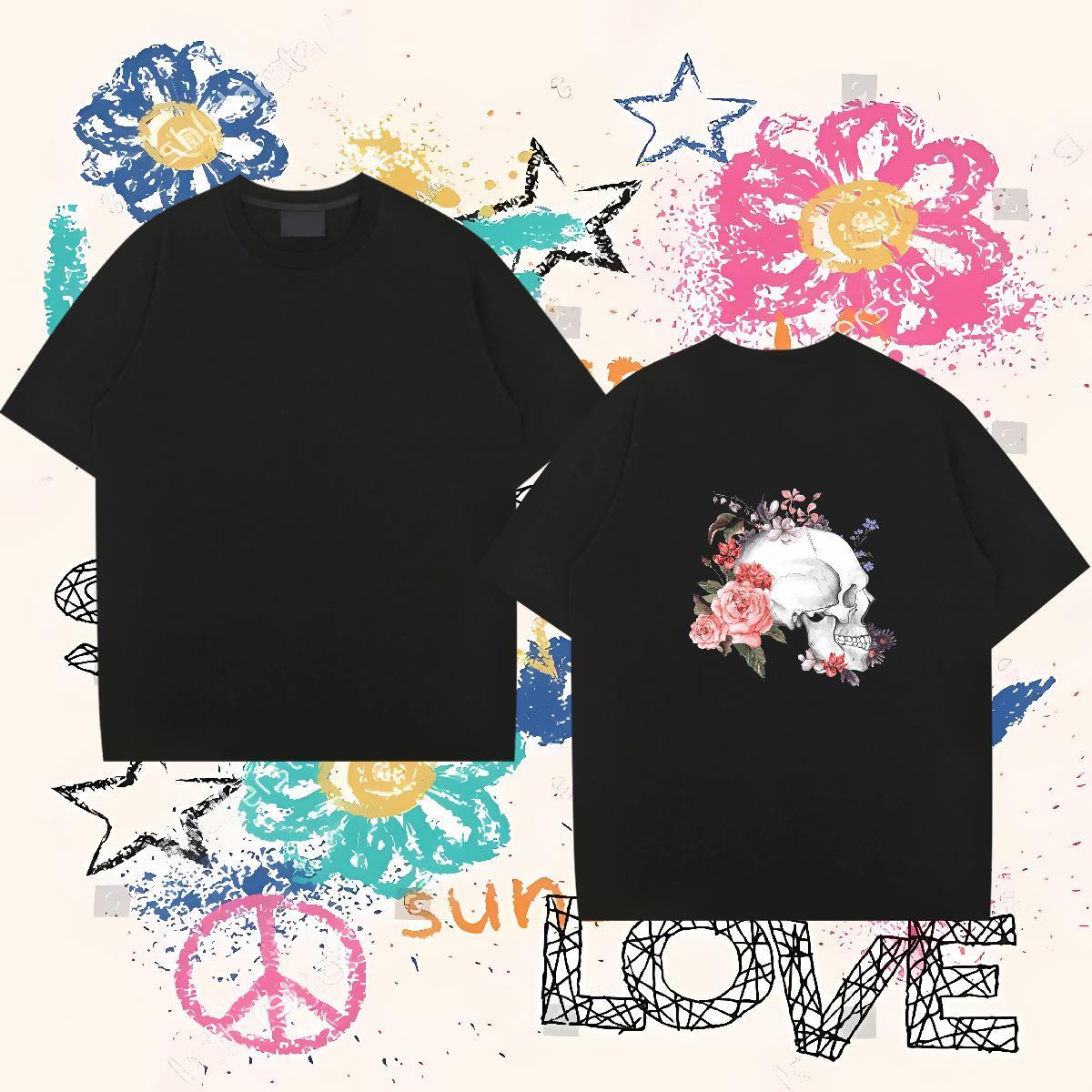New Arrival Mens T Shirts flower Clothes 100% Cotton 230g Anime Printing Street Loose Fit Black White Breathable Soft Mens Tshirts