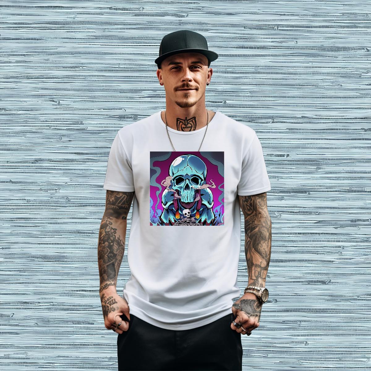 New Designer T Shirts Men skull Top Tees 230g 100% Cotton Daily Wear Free Shipping Cartoon Print Crew Neck Mens Tshirts