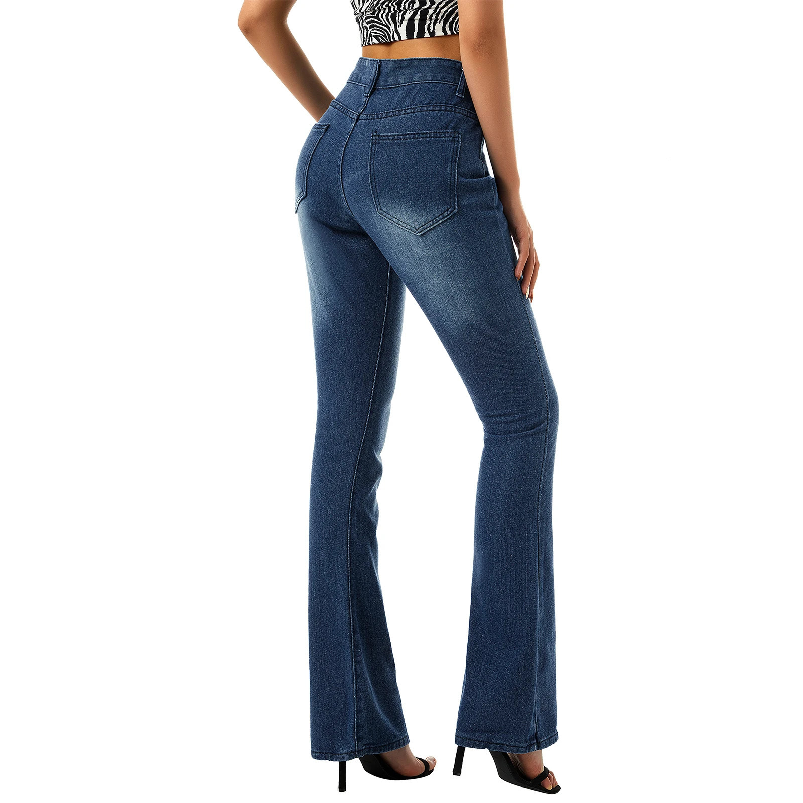 Women Y2K Aesthetic Casual Denim Flared Pants Solid Color Loose Low Waist Bell Bottom Trousers with Pockets 240807