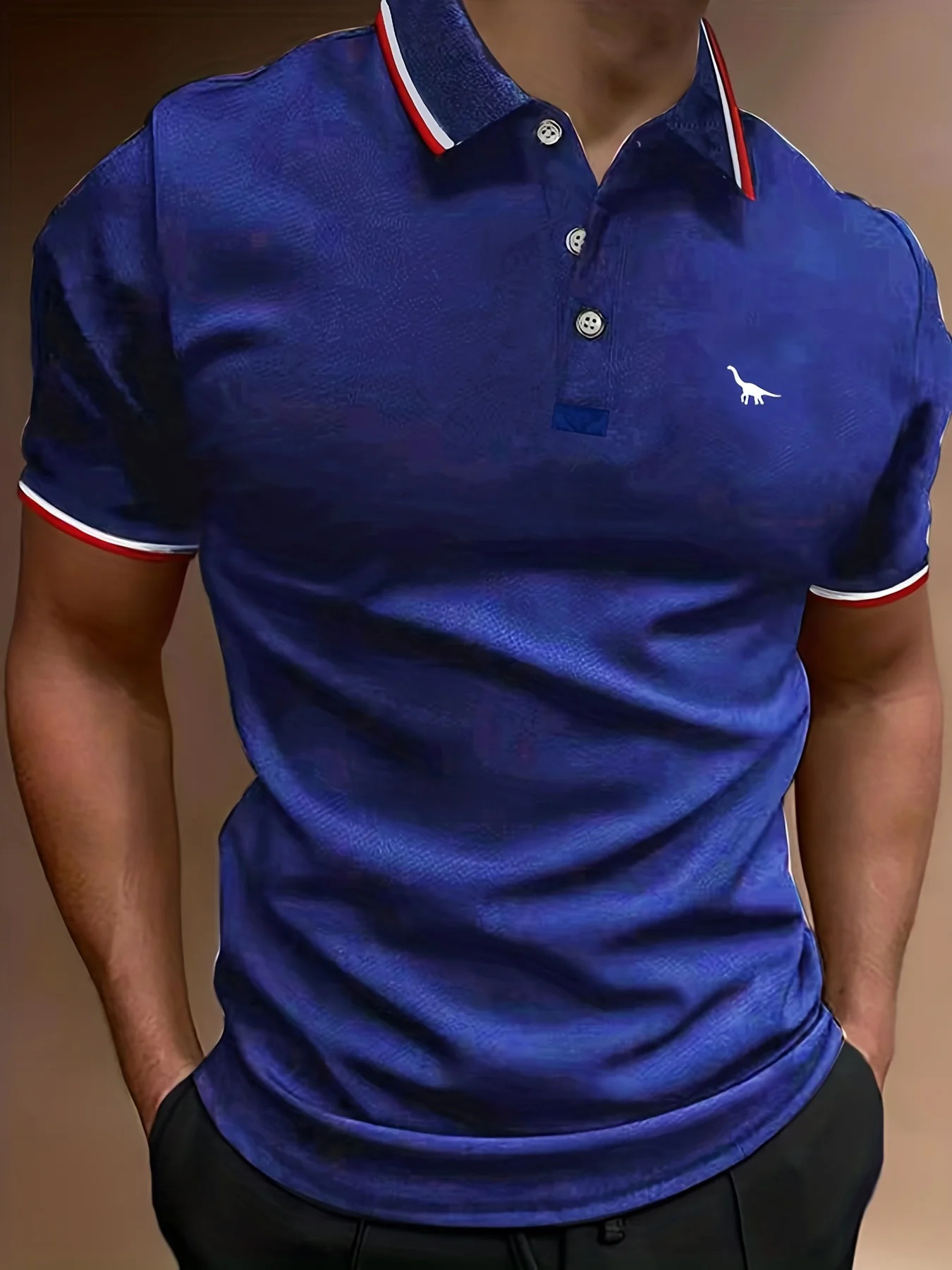 Mens summer 100 cotton Long Neck Dragon print loose oversized casual polo collar short sleeved polo shirt top 240807