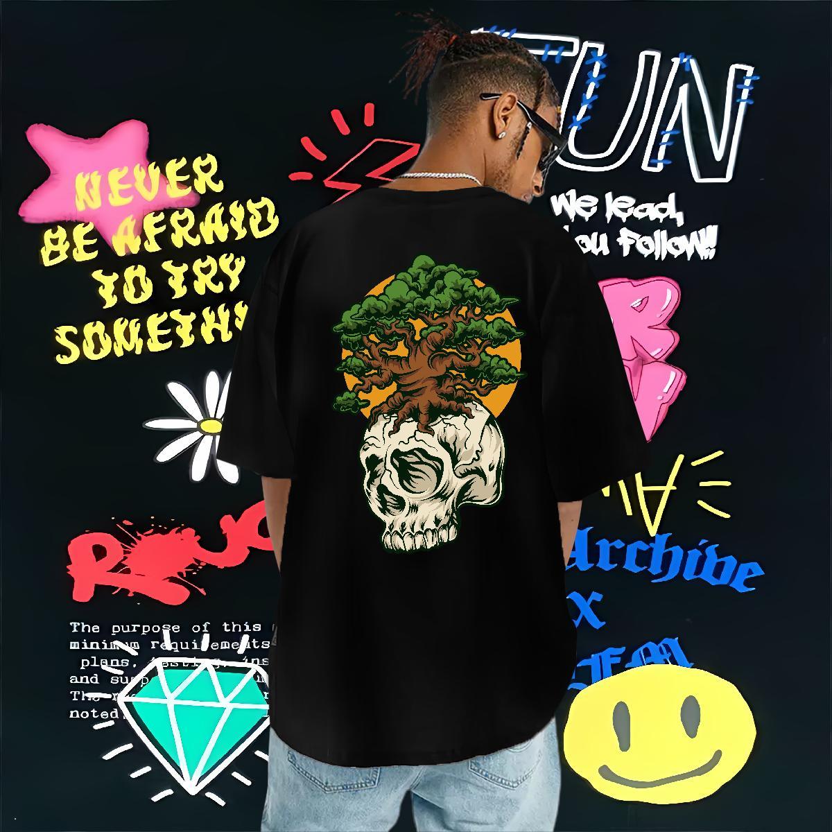 Designer Fashion T shirt skull Tshirts 230g 100% Cotton Daily Wear Loose Fit Oversized 4XL Breathable Short Sleeve Men Tops Tees
