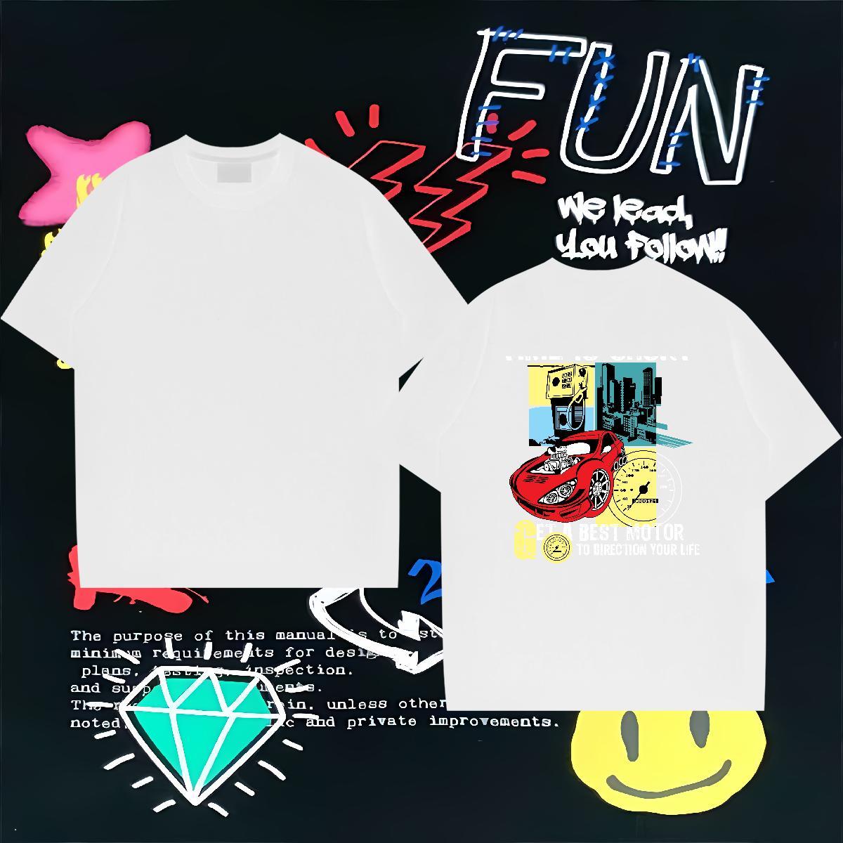 2024 New T Shirts Men car Tees 100% Cotton 230g Street Wear Soft Custom Anime O-Neck Short Sleeve Men Tshirts