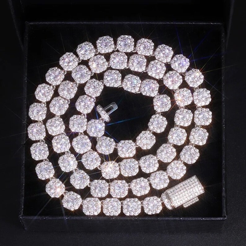 Necklace moissanite chain cuban link chain Custom d Vvs Moissanite Diamond S925 Silver 8mm 12mm Large Tennis Chain Solid Back Hiphop Necklace