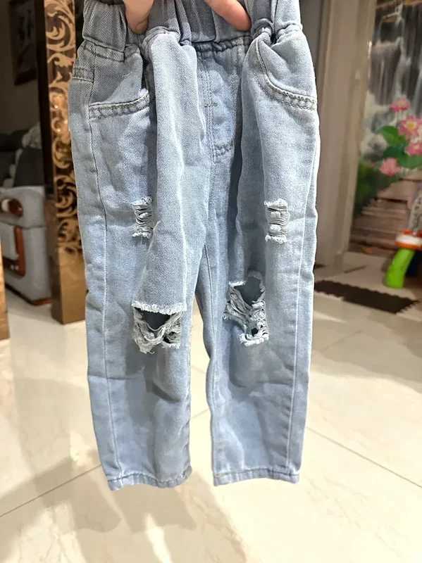 Jeans 90-140cm Fashion Autumn Summer Kids Hole Trousers Children Boy Handsome Torn Patch Jeans Girls Pants Worn Jeans for Loose
