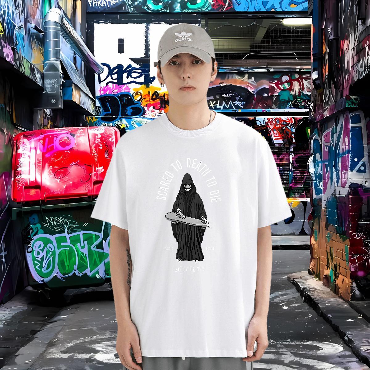 Factory Direct T Shirts Men skull Tops Shirt 230g Pure Cotton Hip Hop Cool Custom Print Oversized Breathable Soft Men Tees