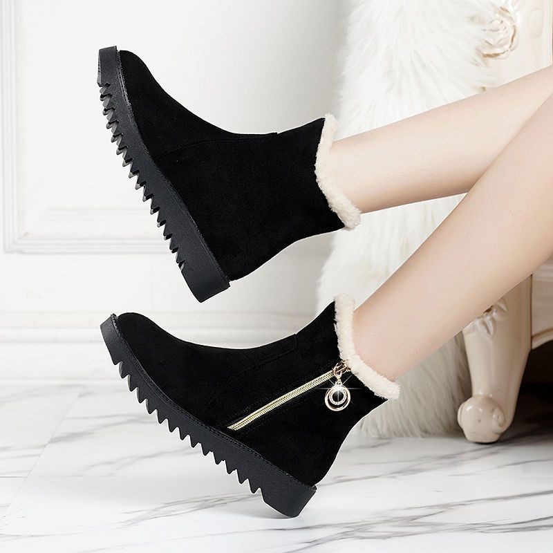 2024 Fashion Plush Warm Snow Womens Winter New Flat Short Boots Soft Mom Cotton Shoes Thick Bottom Side Zipper 8844
