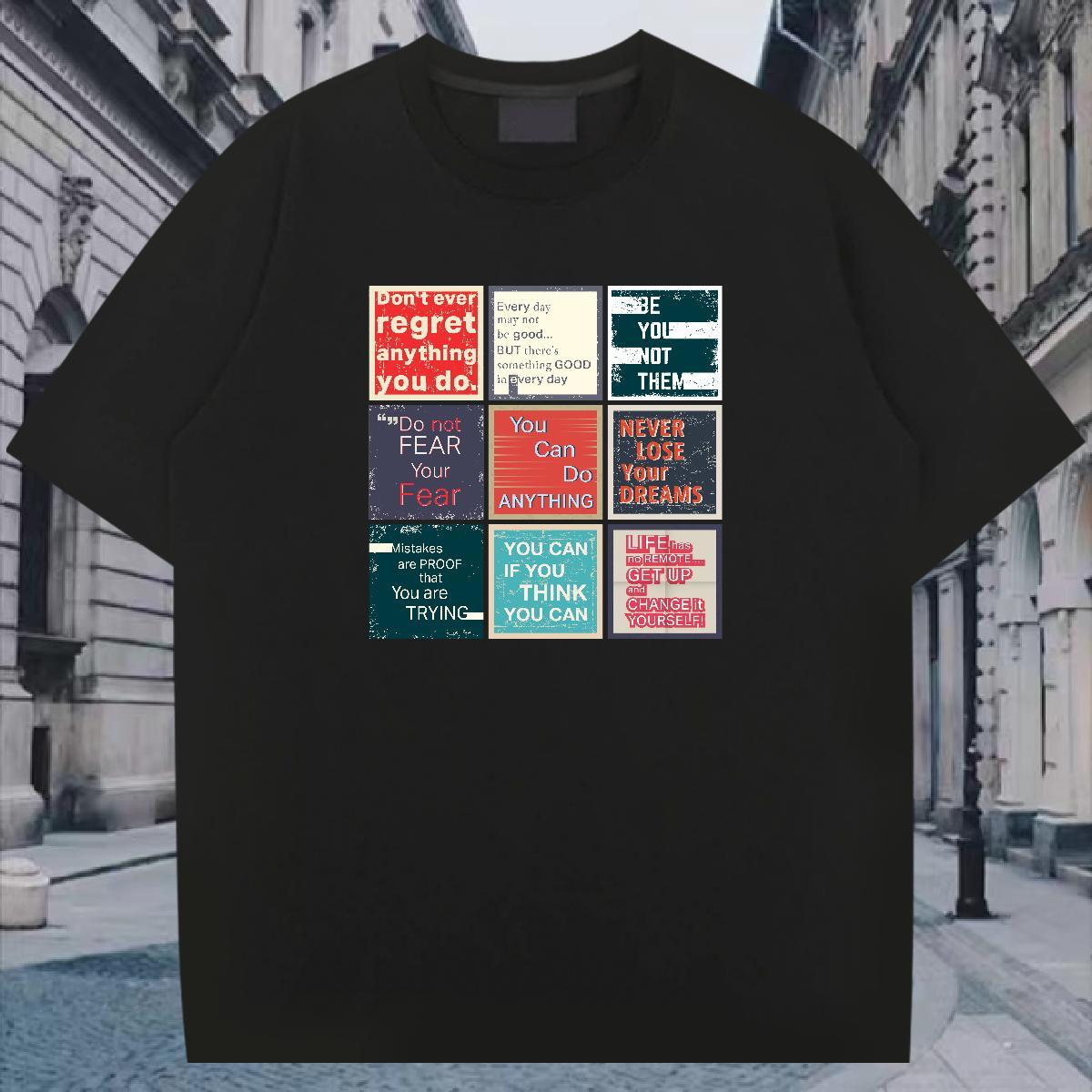 Classic Men T Shirts letter Wear 230g Pure Cotton Daily Wear Loose Oversized Round Neck Short Sleeve Men Tops Tees