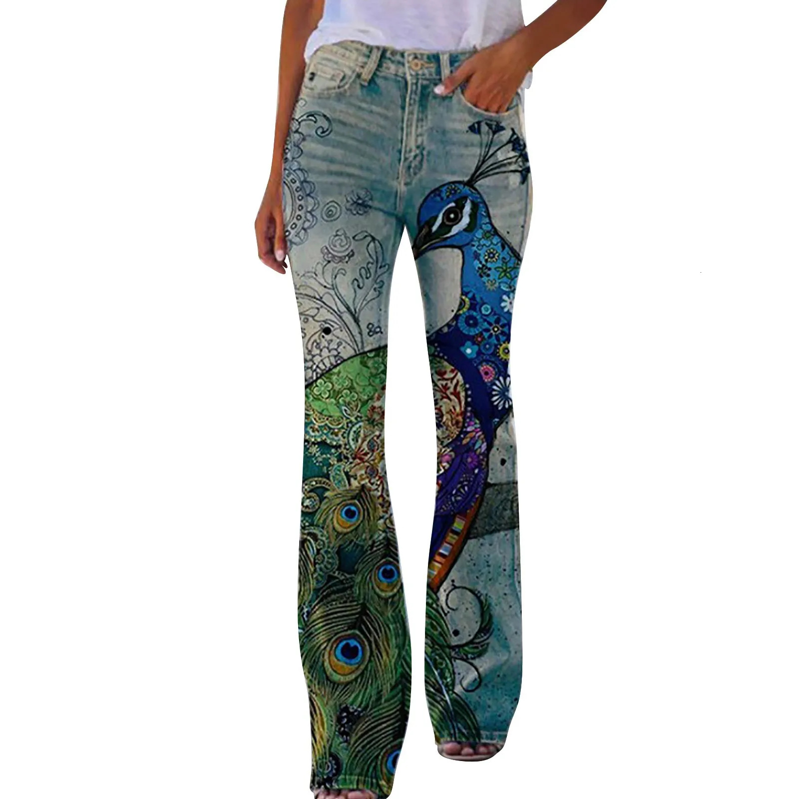 Floral Print Y2K Flare Jeans Aesthetic Retro Denim Pants for Women Sweatpants Streetwear Harajuku Casual Bell Bottom Pants Women 240807