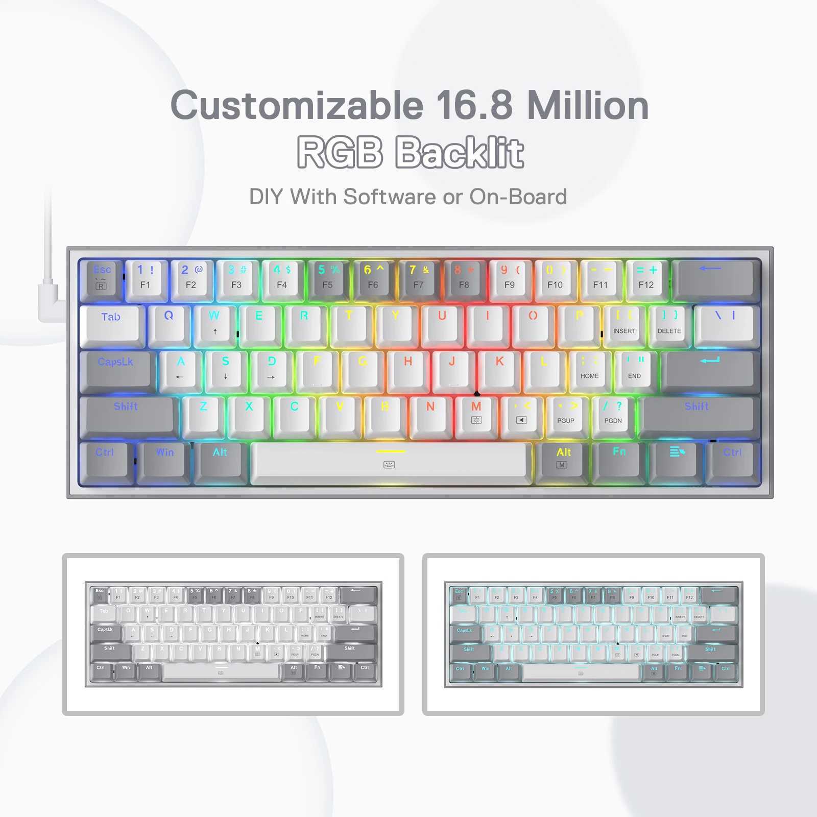 Redragon K617 Fizz 60% Wired RGB Gaming Keyboard 61 Keys Hot-Swap Compact Mechanical Keyboard Red SwitchM240715