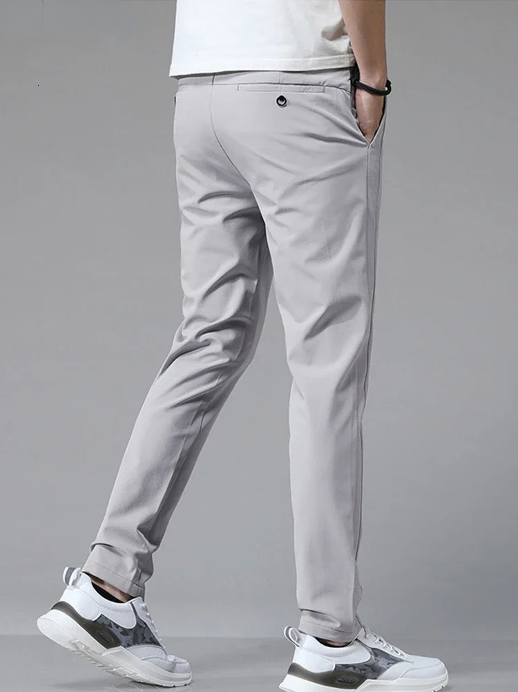 Mens Summer Silk Casual Pants Straight Loose Elastic Thin Quick Drying Youth Sports Breathable 240809