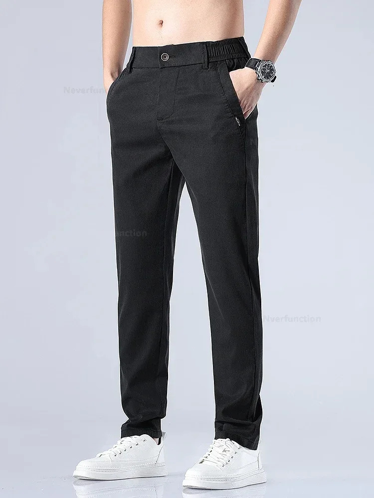 Summer Ultrathin Lyocell Casual Pants for Men Classic Style Elastic Straight Slim Fit Fashionable Soft Long Male 240806