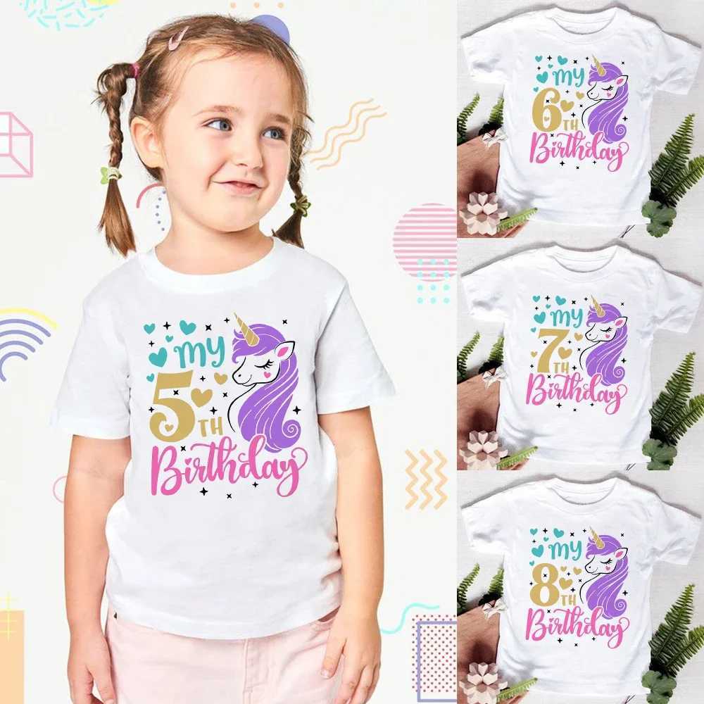 cartoon print childrens girl summer birthday T-shirt short sleeved T-shirt size 1-8 year old childrens party clothing T-shirt topW240718