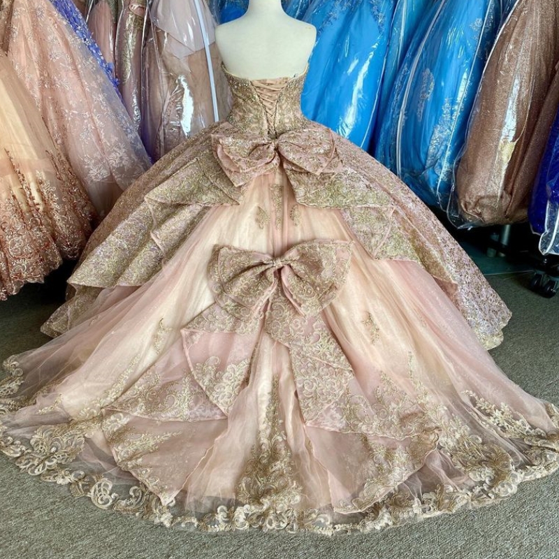 Sparkly Pink Quinceanera Dresses Ball Gown Off Shoulder Sequins Applique Beads Bow Sweet 16 Dress Lace-up Vestidos De XV 15 Anos