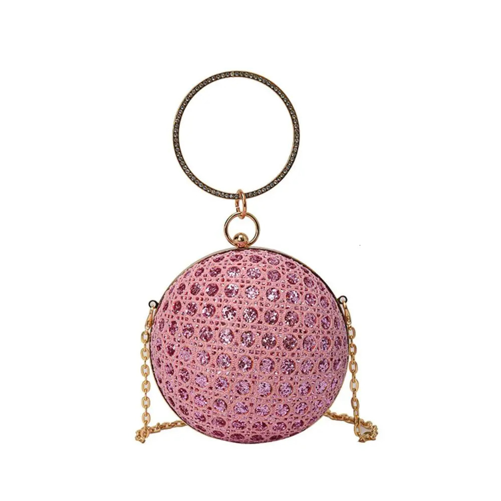 Jinliang Silk Evening Bag Elegant Water Diamond Decorative Chain Round Handbag Wallet Wedding Party 240806Z