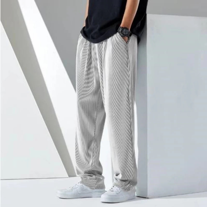Fashion Straight Pants Mens Loose Thin Section Drape Ice Silk Pants Wide Leg Sports Pants Solid Color Thin Casual Trousers 240816