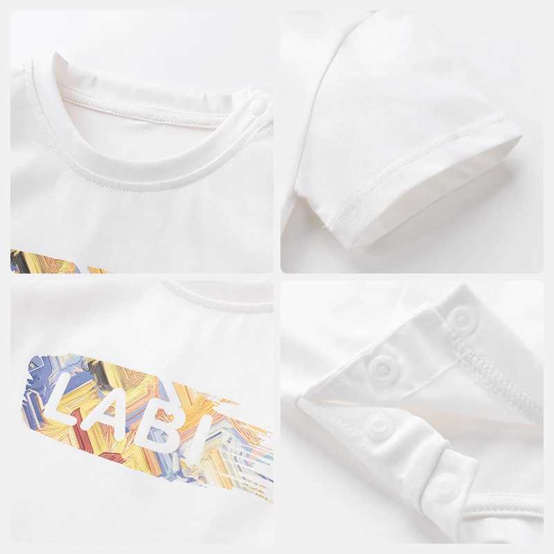 1-6 T Graffiti Printed Boys and Girls T-shirt Round Neck White T-shirt Basic Top School Park Childrens Clothing Baby ClothingW240718
