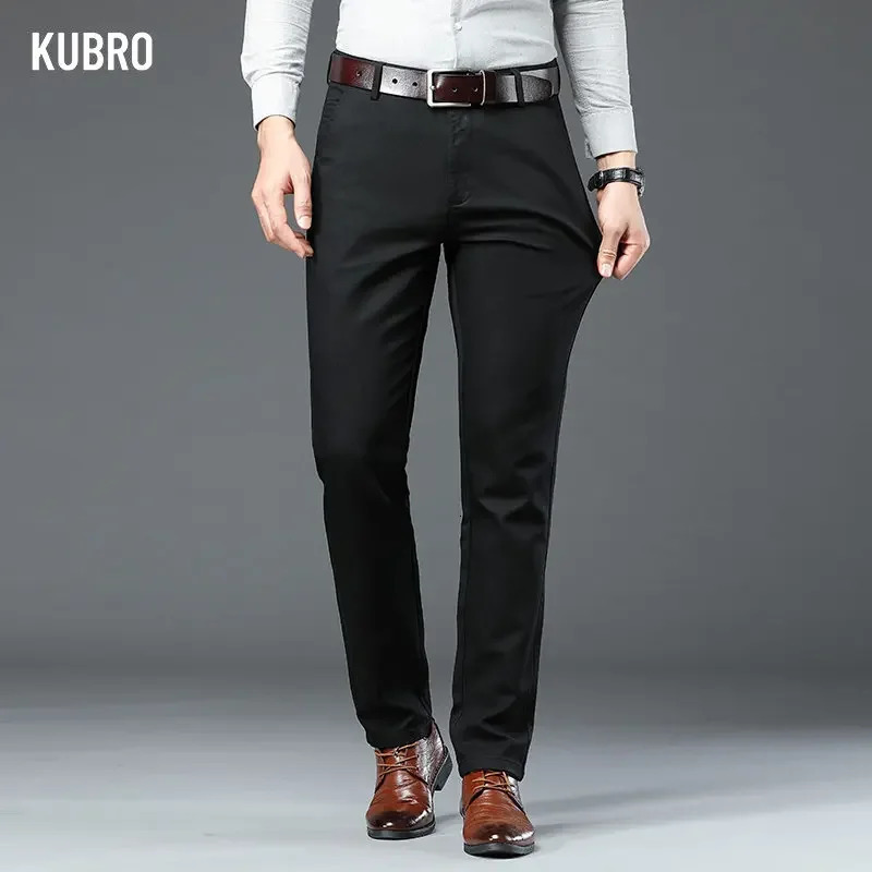 KUBRO Spring Mens Y2K Office Stretch Slim Fit Trousers Casual Green Black Khaki Business Fashion Suit Pants Clothing Male 3042 240806