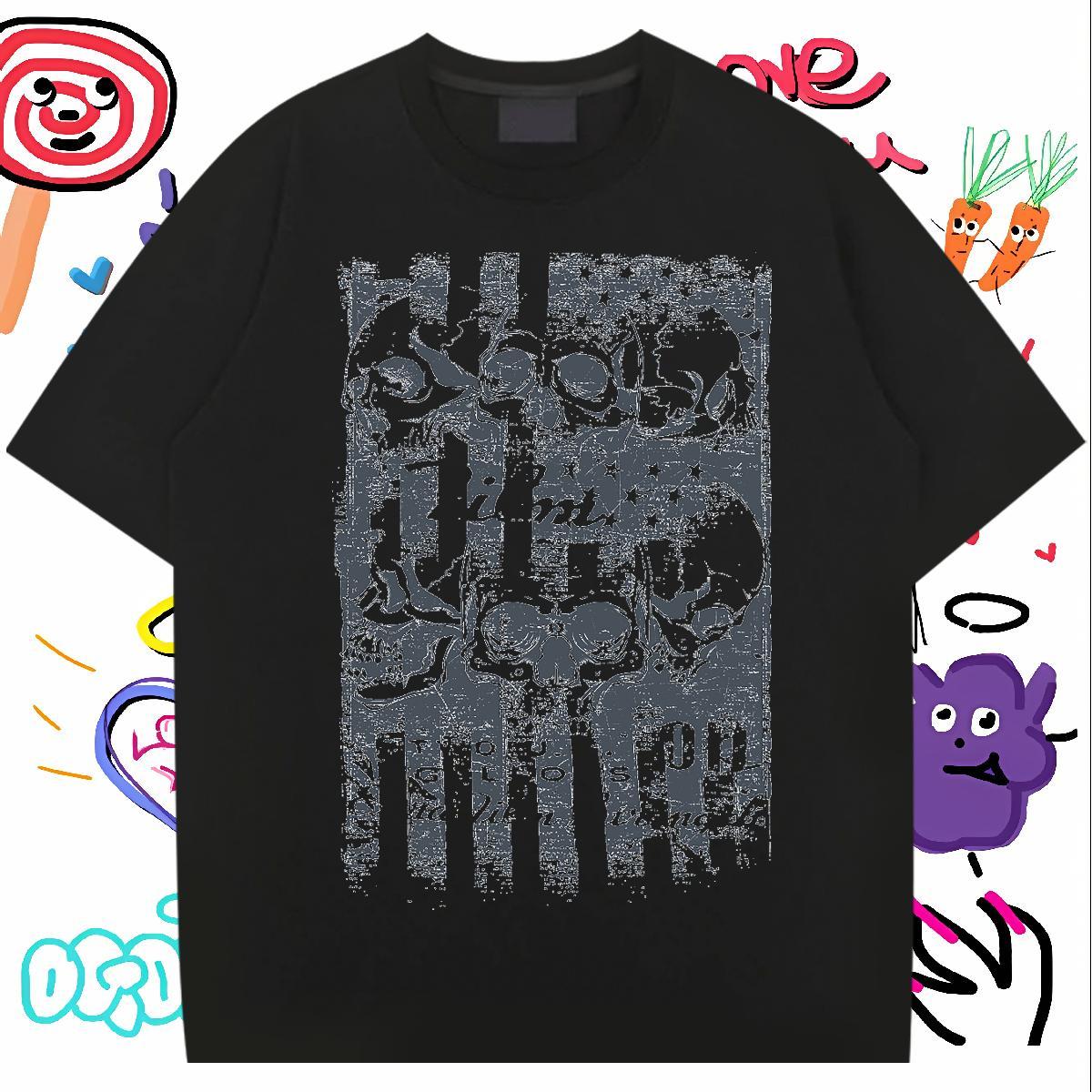Fashion New Man T Shirts skull Tops 230g Cotton Spring Summer Wholesale Oversized 3XL 4XL Breathable Soft Men Clothes T-Shirt
