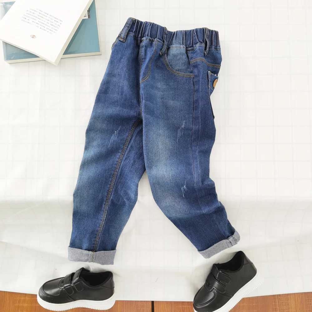 Jeans Kids Slim Jeans Teens Boy Casual Trousers Child Elastic Waist Pants 4-11 Years Fashion Solid Color Straight Denim Pants