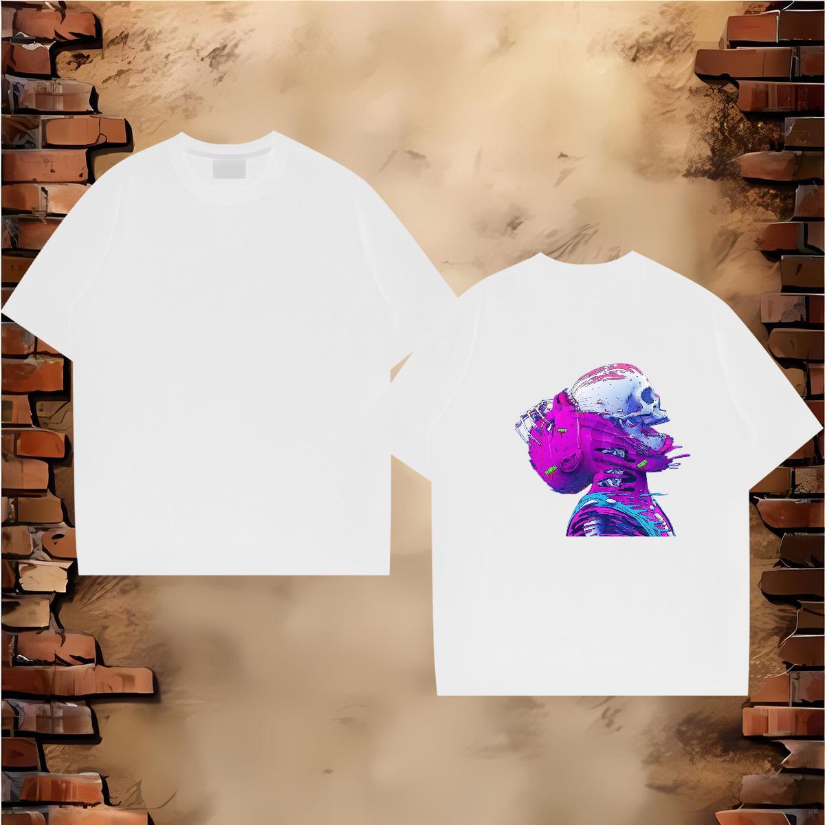 Classic Casual T-Shirts skull Clothings 230g Cotton Street Wear High Quality Anime Round Neck Short Sleeve Men Clothes T-Shirt