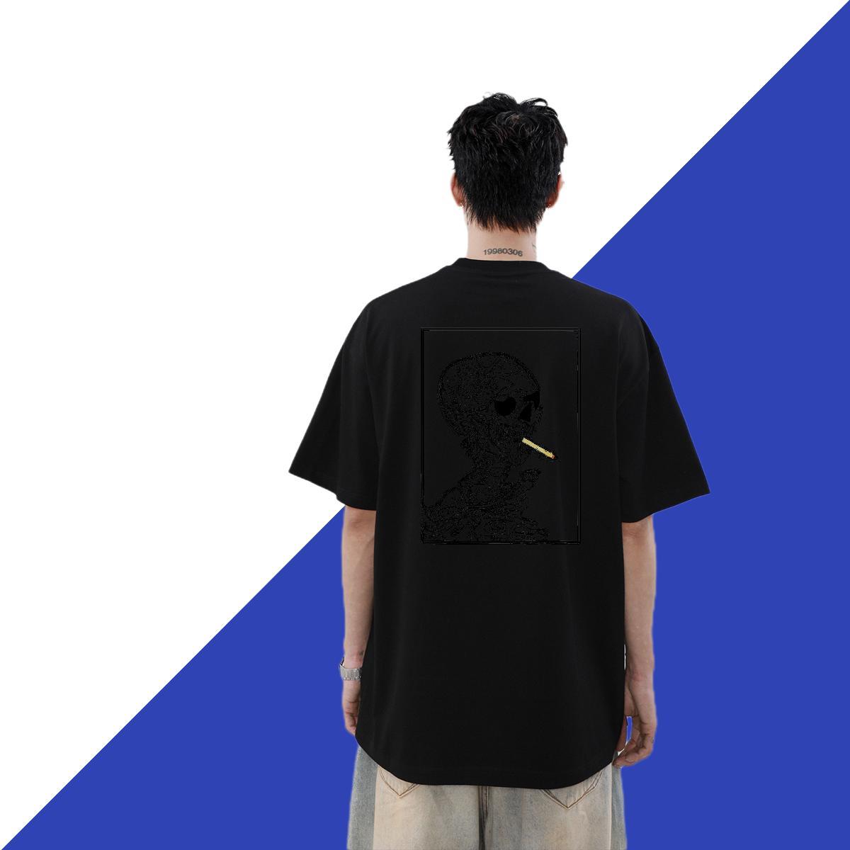 2024 Summer Man T Shirts skull Wear 230g Pure Cotton Casual Daily Wear Loose Fit Customized Print Short Sleeve Soft Men Tees