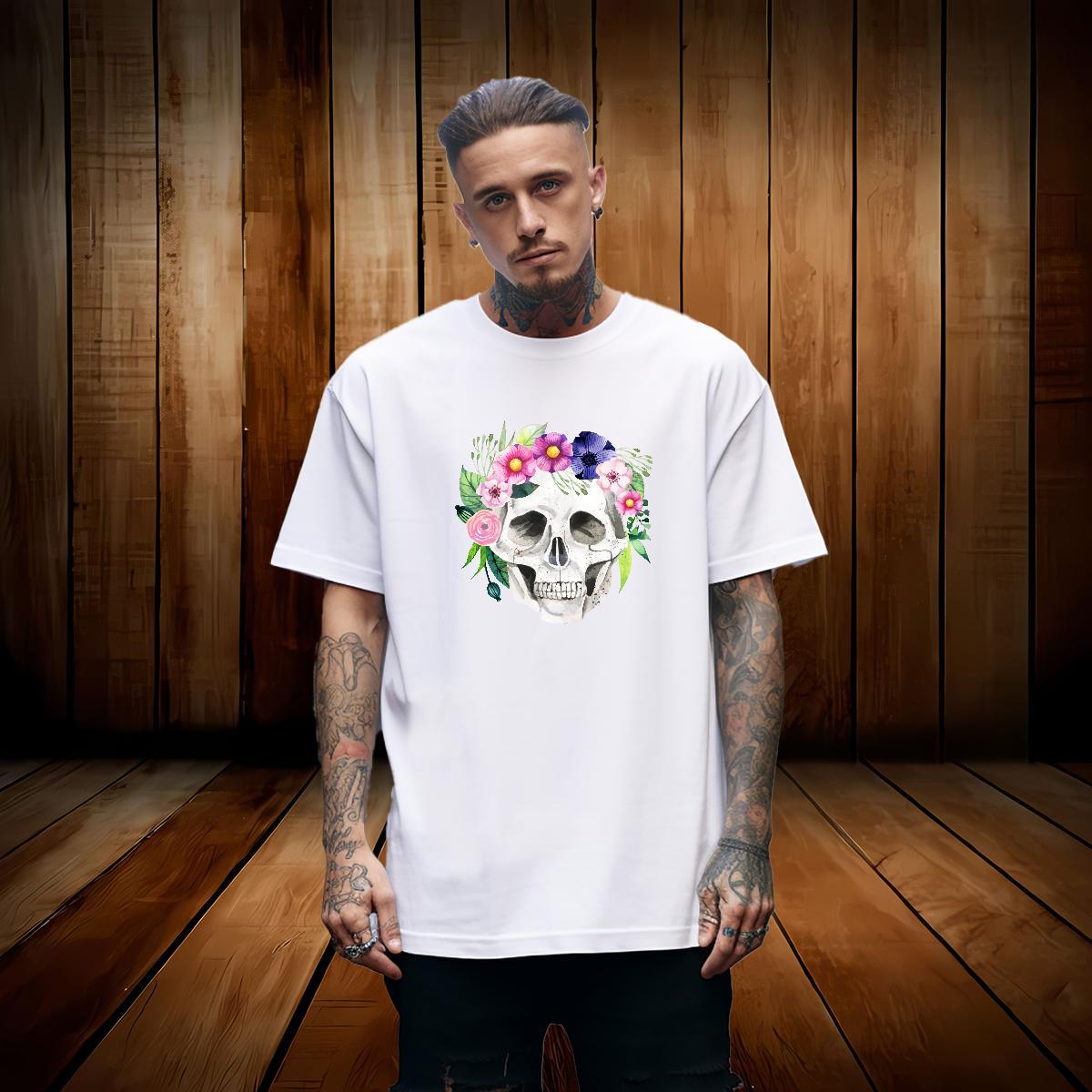 New Man T Shirts skull Tshirts 100% Cotton 230g Sport Unisex Custom Print Plus Size Breathable Crew Neck Men Clothes T-Shirt