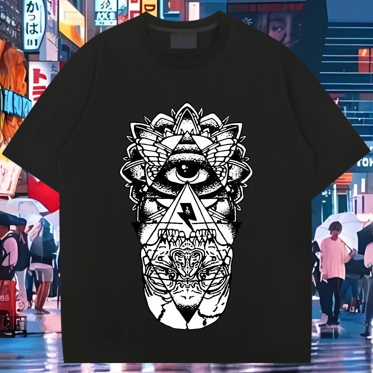 Wholesale T Shirts Men eye of the devil Tshirts 230g Cotton High Street Hip Hop Brand DIY Breathable Soft Mens Tshirts