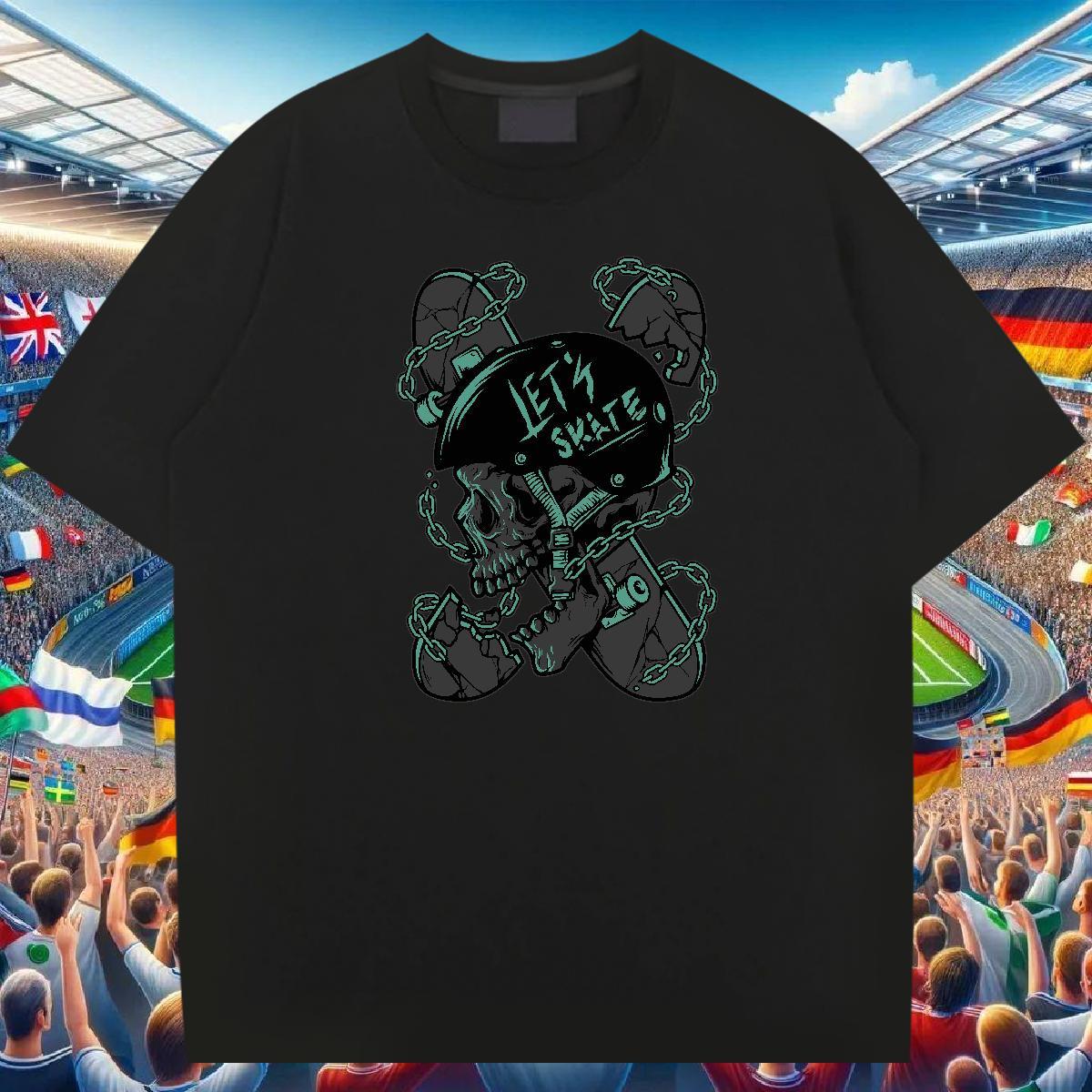 DIY Customized T-Shirts skull Wear 100% Cotton 230g Daily Outfit Popular Cartoon Printing L-4XL Breathable Crew Neck Men Clothes T-Shirt