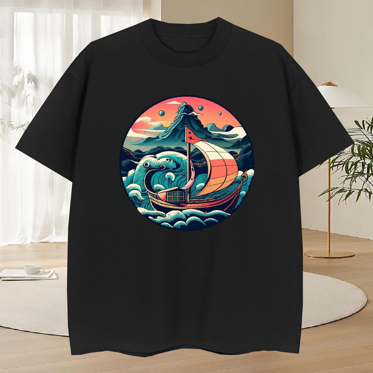Fashion New T-Shirts beach Top Tees 230g 100% Cotton Daily Outfit TOP Quality Floral Print Short Sleeve O-Neck Mens Tshirts