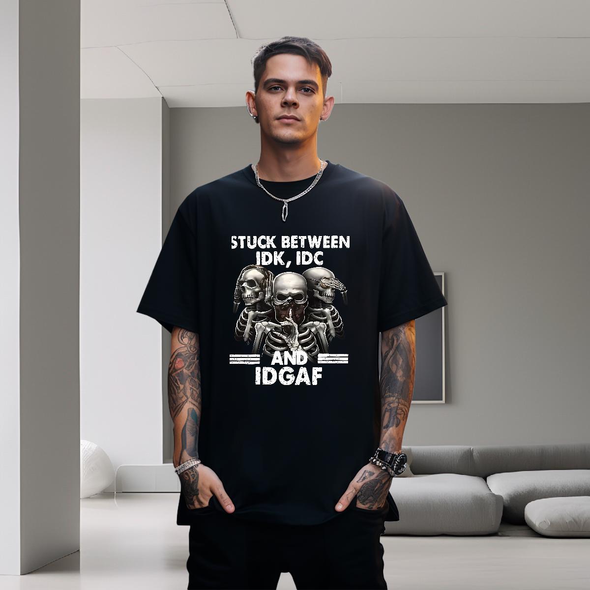 DIY T Shirts Men skull Tops Tees 230g Pure Cotton Street wear Hip Hop Brand Black White Crew Neck Breathable Mens Tshirts