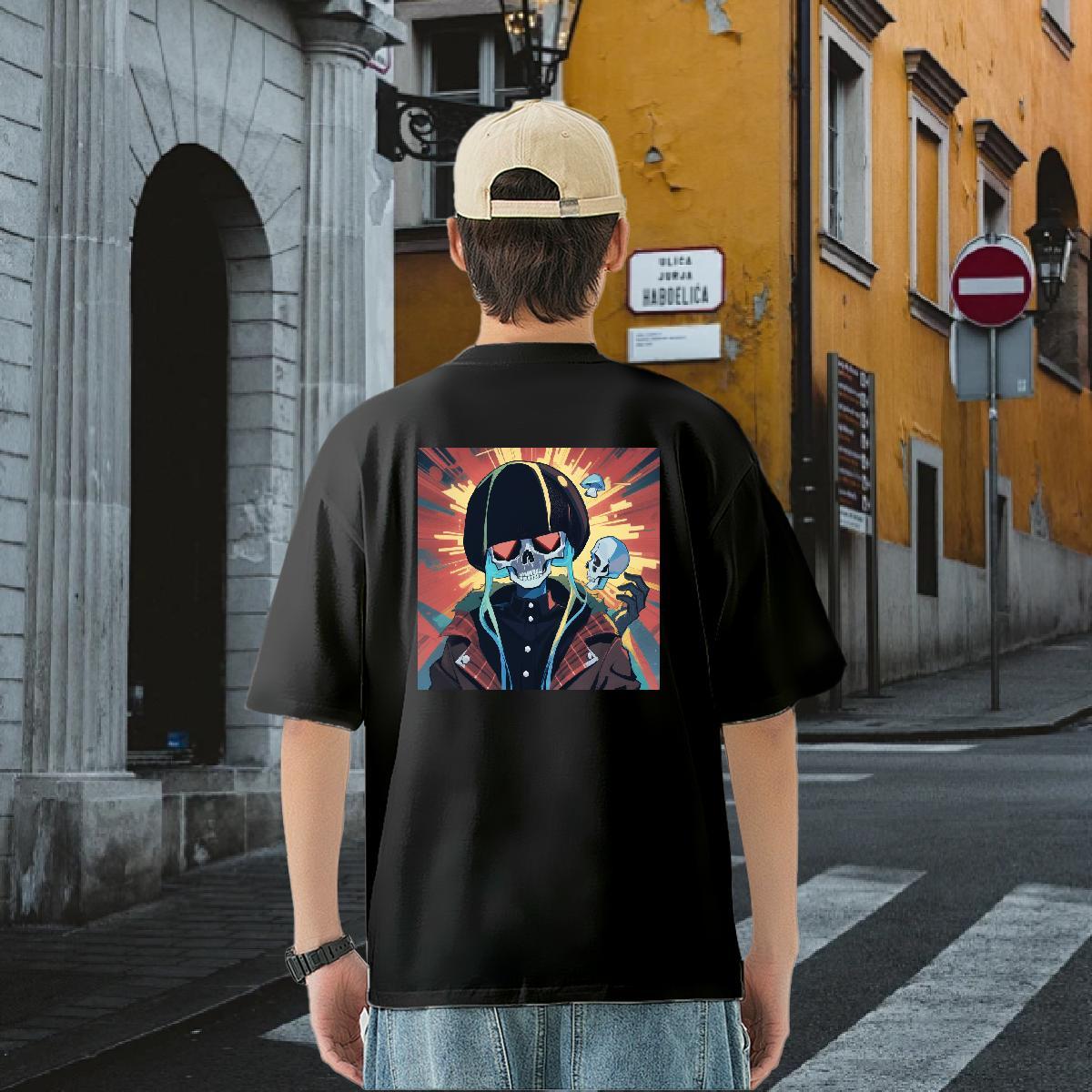 2024 DIY Mens T Shirts skull Clothes 230g Pure Cotton High Street Hip Hop Loose Fit Cartoon Print Breathable Mens Tshirts