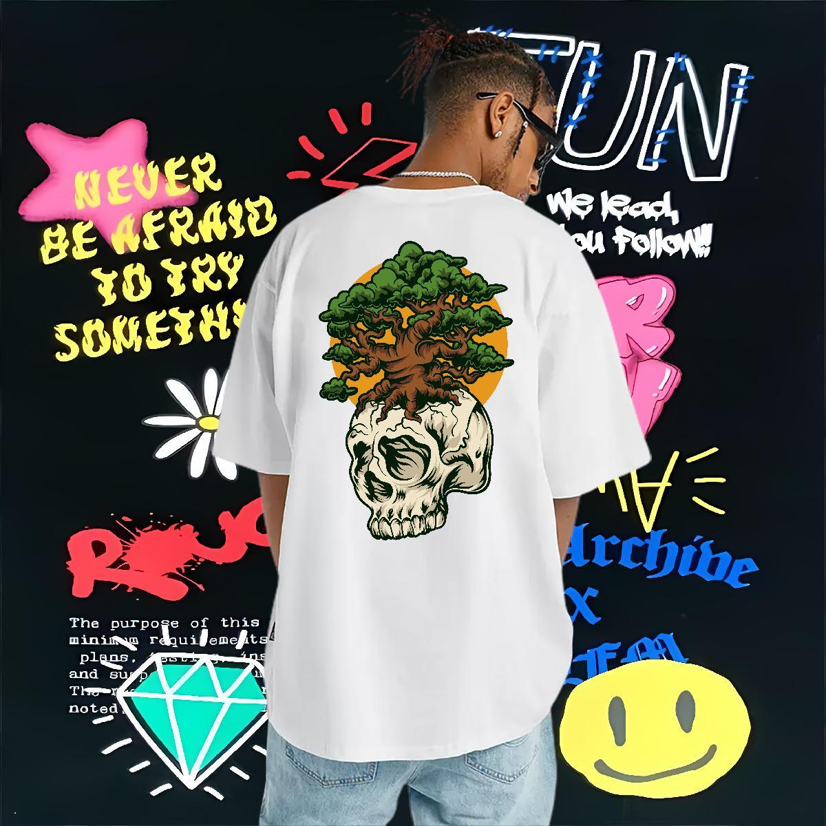 Designer Fashion T shirt skull Tshirts 230g 100% Cotton Daily Wear Loose Fit Oversized 4XL Breathable Short Sleeve Men Tops Tees