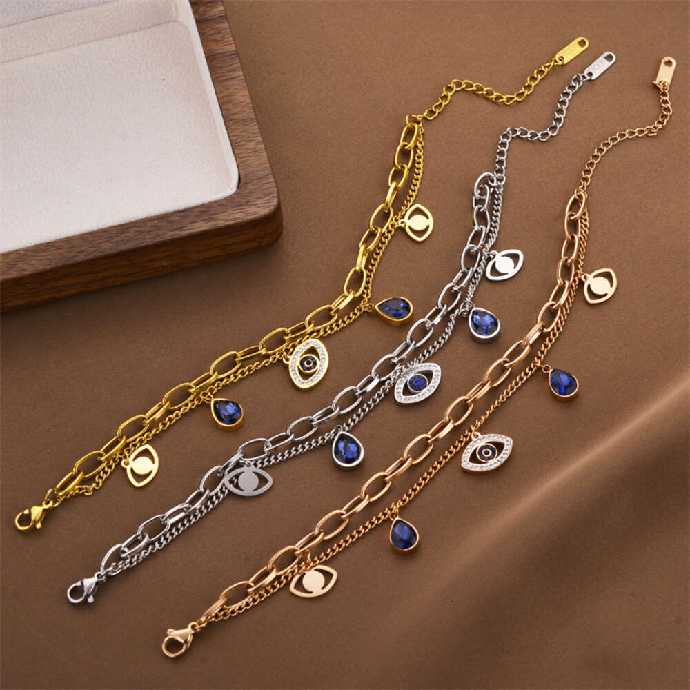 Elegant Dual-Layer Titanium Steel Bracelet for Women Featuring a Classic Devil's Eye Design