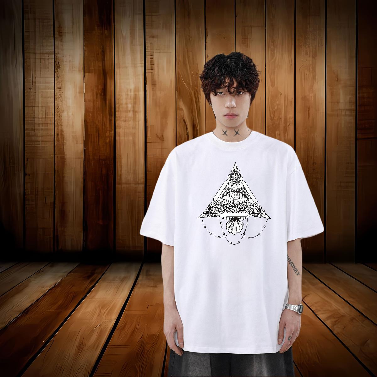 Designer Fashion Men T Shirts eye of the devil Tees 100% Cotton 230g Hip Hop Street High Quality Plus Size Cartoon Short Sleeve O-Neck Men Tops Tees
