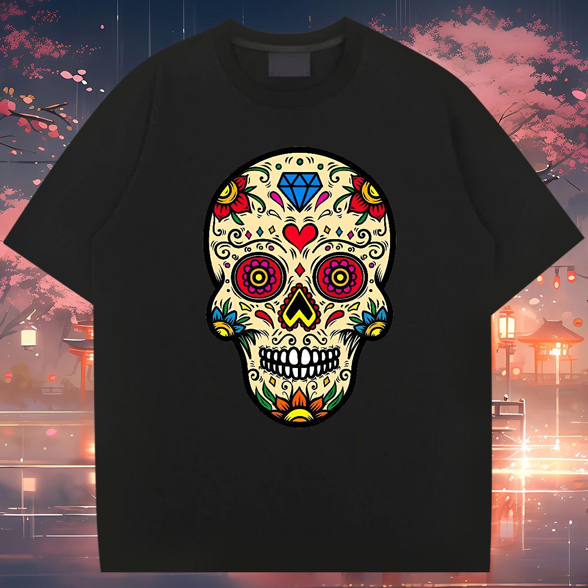 Brand T Shirts Men skull Top Tees 100% Cotton 230g Sport Loose Fit White Plus Size Breathable Men Tops Tees