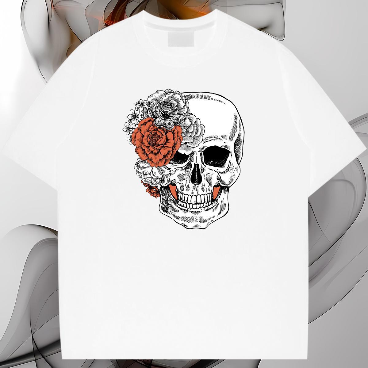 Fashion T shirt skull Tops Tees 230g Pure Cotton Street Wear Unisex Anime Print Short Sleeve O-Neck Couples T Shirts