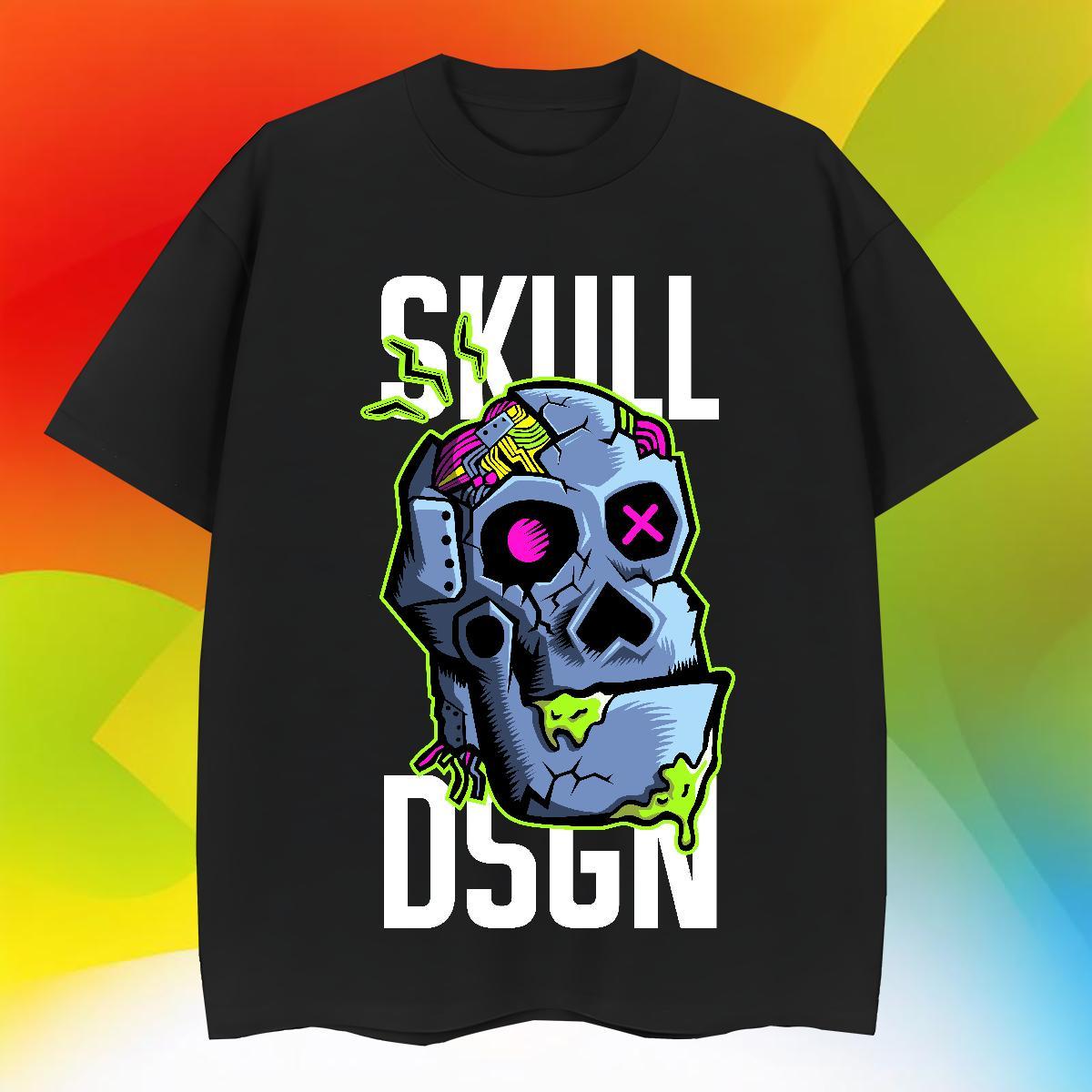 Custom T-Shirts skull Tees Shirts 230g 100% Cotton Street Wear Cool Black Oversized O Neck Short Sleeves Men Tshirts