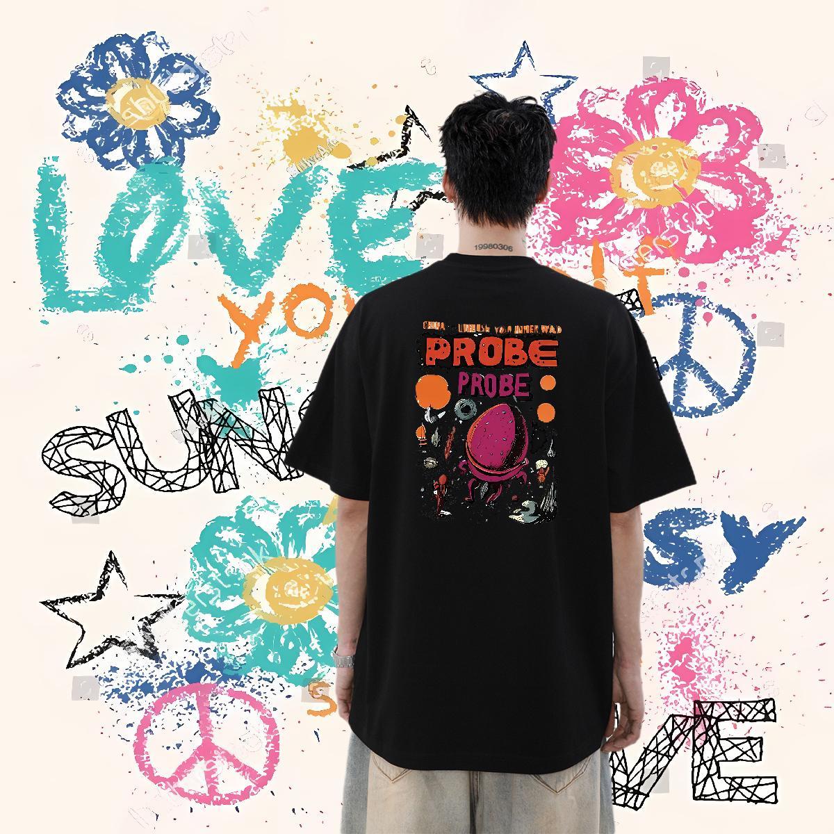 DIY Customized Man T Shirts letter Polos 100% Cotton 230g Hip Hop Comfortable Cartoon Print Round Neck Short Sleeve Tshirts