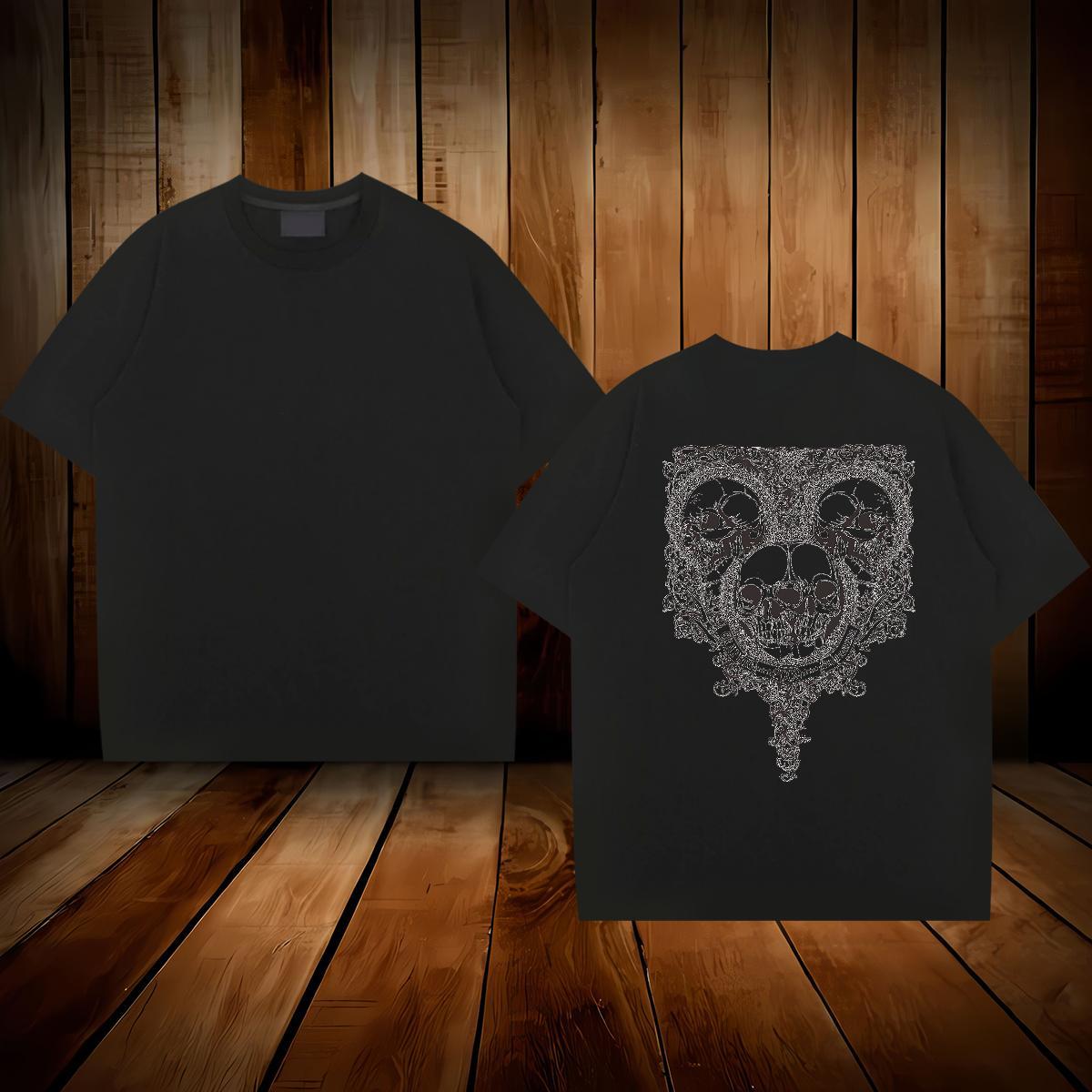Fashion Casual Men T Shirts skull Tees 230g Pure Cotton Outdoor Comfortable Asian Size Breathable Soft Tshirt for Man Woman