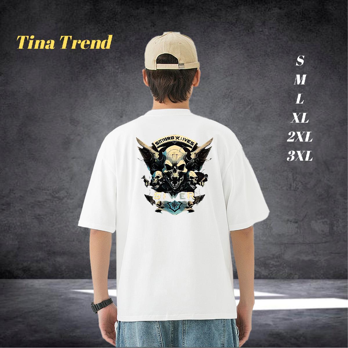 DIY T shirt skull Tops Shirt 230g Pure Cotton Hip Hop Street Unisex Graphic Crew Neck Men Tops Tees