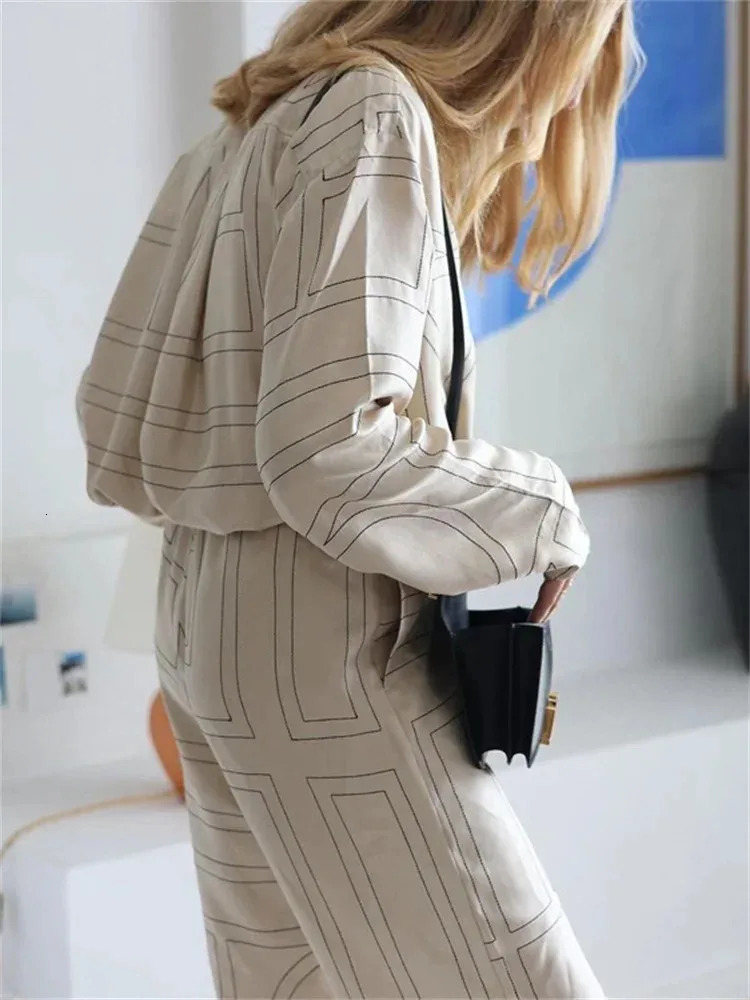 Tossy casual decal print 2-piece set for womens Trouser fashion collar shirt evening dress ultra-thin high waisted womens pants set240806