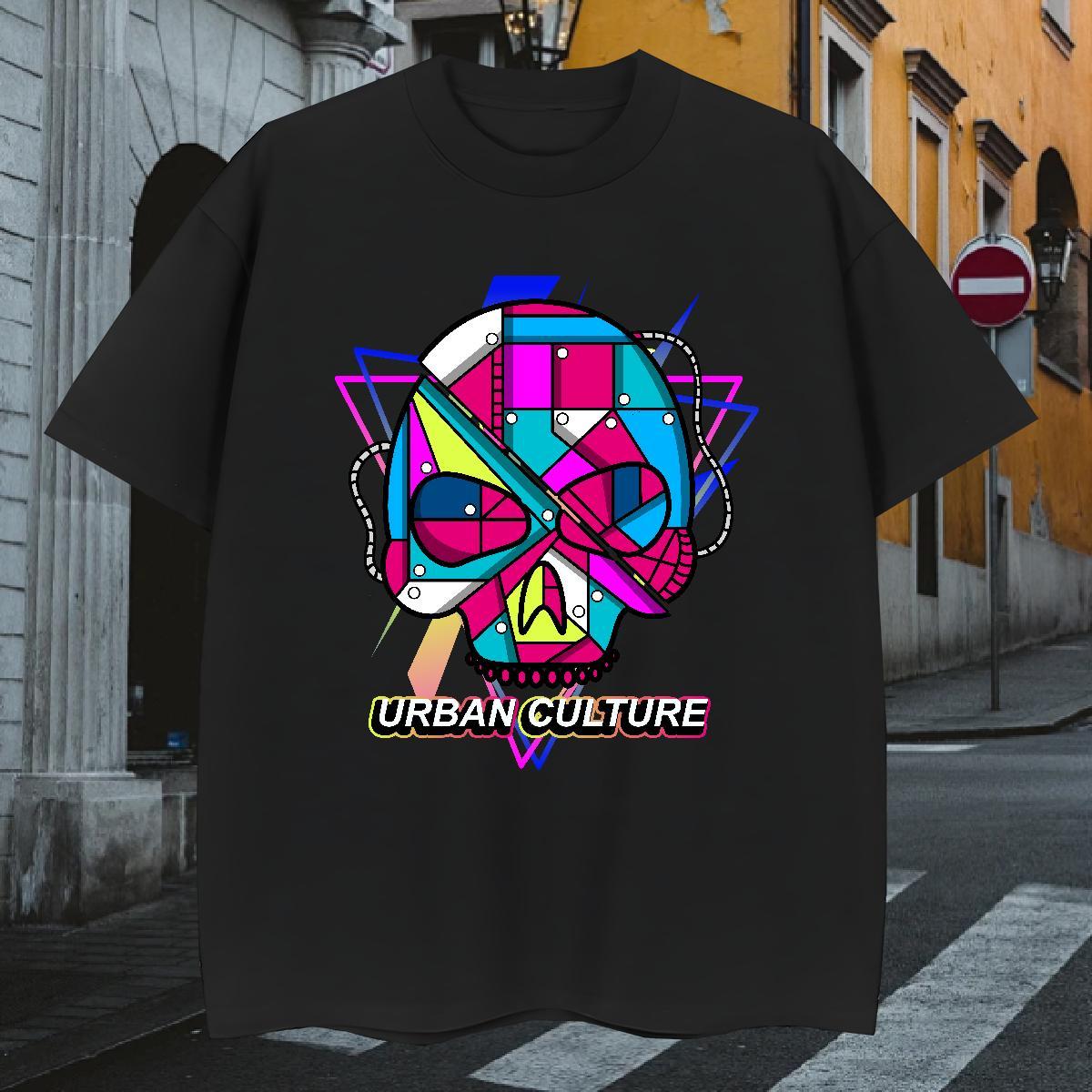 New T Shirt For Man skull Tshirts 230g Cotton Summer Casual Loose Fit White Plus Size Breathable Short Sleeve Men Tees