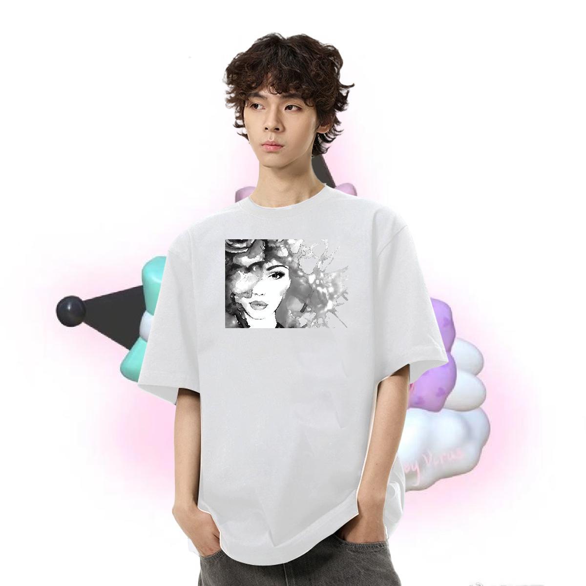 2024 Summer T Shirt For Man face Clothings 230g Pure Cotton Casual Classic Oversized Crew Neck Breathable Couples T Shirts