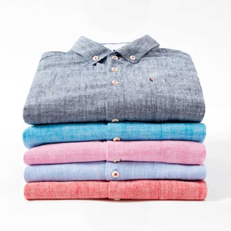 Mens Classic Cotton Linen Long Sleeve Shirts Japanese Style Comfortable Breathable Casual Fashion Slim Button Down Washed ShirtsM240807