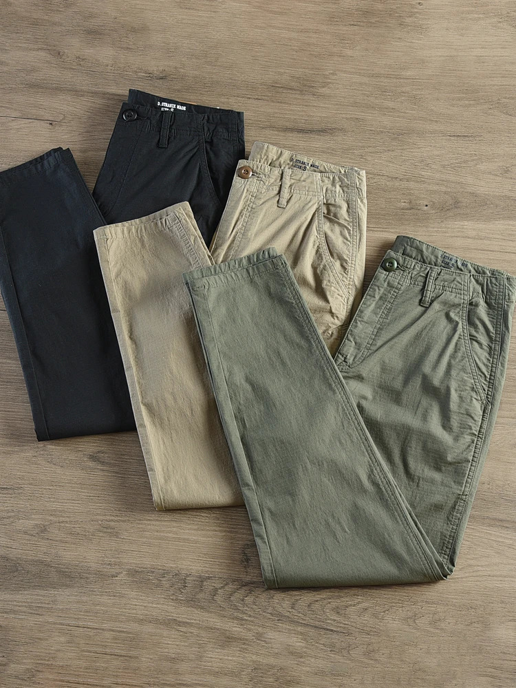 Spring American Retro Lightweight Quickdrying Casual Pants Mens Fashion 98% Cotton Straight Loose Anklelength Trousers 240806
